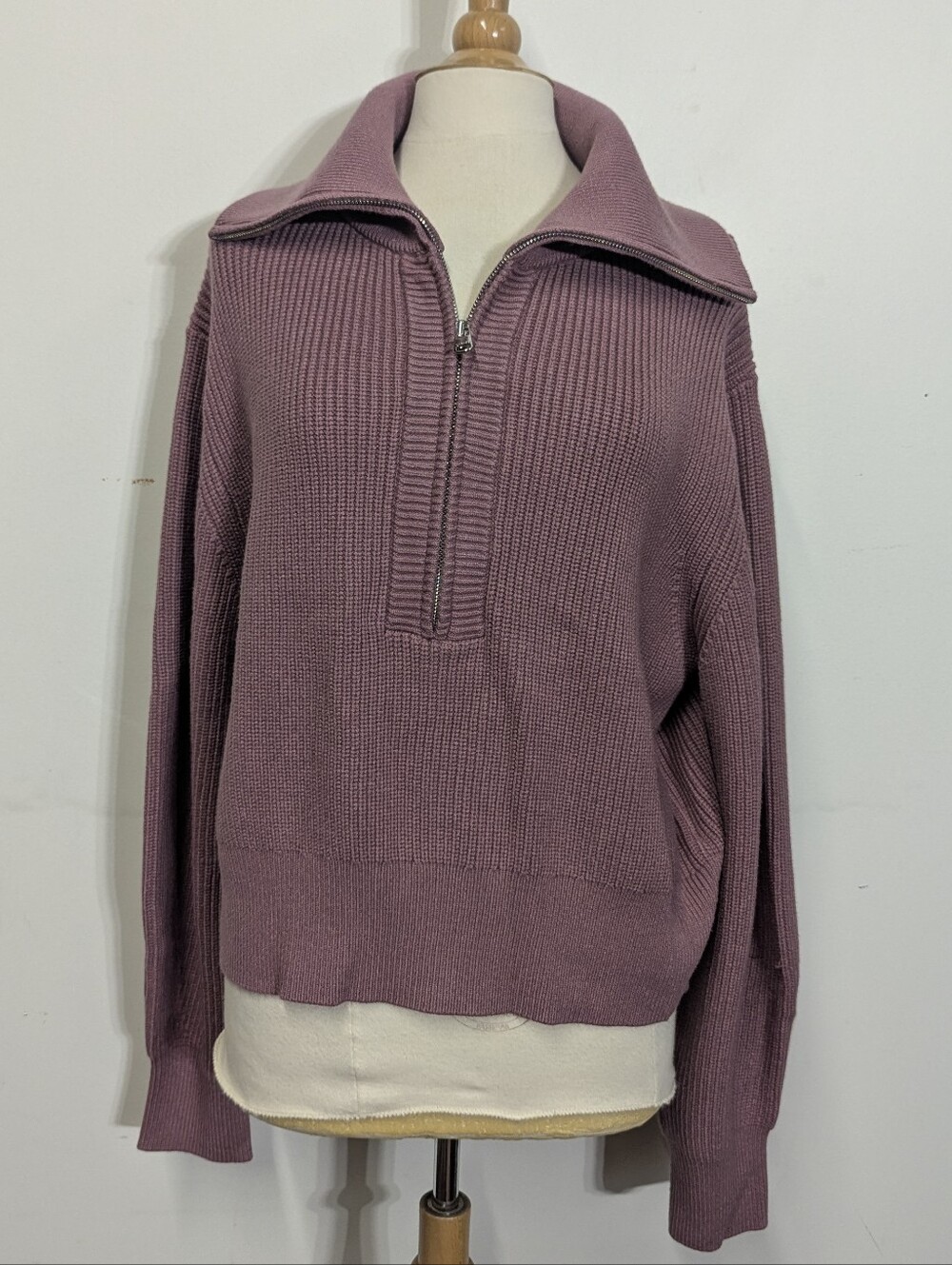Varley Maura Half-Zip Knit Sweater Pullover Cozy XL Ribbed Dusty Pink
